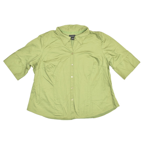 Lane Bryant Women's Button Down Shirt Green Short Sleeve Plus Size 26/28 - Picture 1 of 8